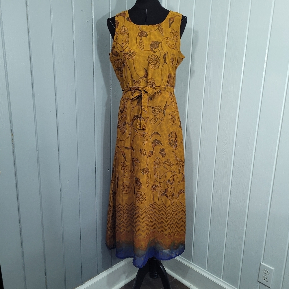 Amilano Collection Sz Medium Sleevless Floral Maxi Dress Lightweight Sheer Lined